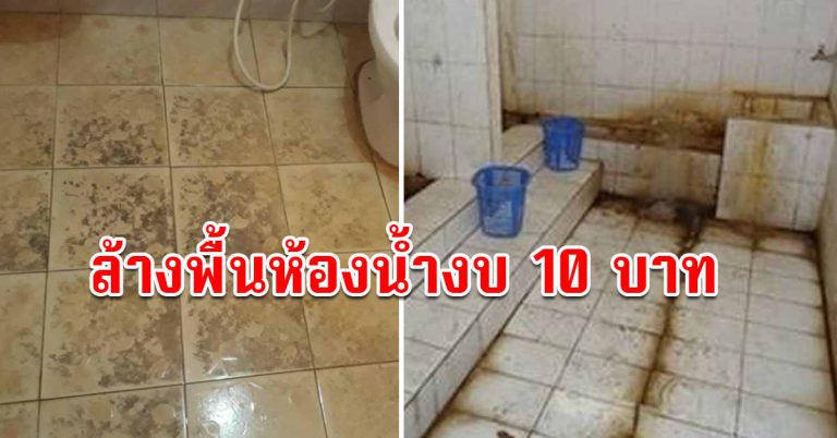 กระเบื้องในห้องน้ำเป็นคราบๆ ลื่น ขัดออกให้สะอาด ไร้กลิ่นฉุน